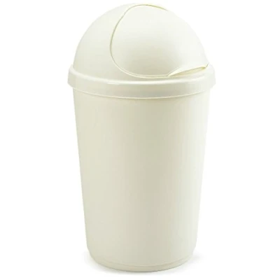Image of Plastic Bullet Bins 30L, 50L Waste Paper Recycle Dustbin Flap Lid Kitchen, Home,Office Rubbish Trash Baskets (Cream, 50L)