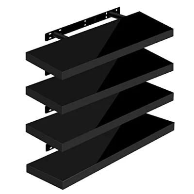 Image of WOLTU High Gloss Floating Shelves,Set of 4 Wall Shelf,CD DVD Storage Corner Shelf, Premium Wooden Shelves for Bedroom LivingRoom kitchen 70x22.9x3.8cm, Black, RG9479sz