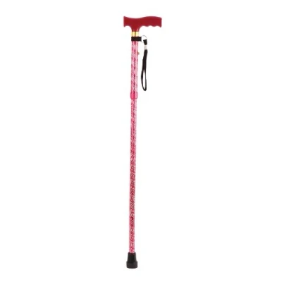 Image of Aidapt Patterned Fold Down Adjustable Height Lightweight Walking Stick with Anti Slip Ferrule Foot to Aid Stability and Confidence when Supplied a Hanging Carry Strap Wood Handle