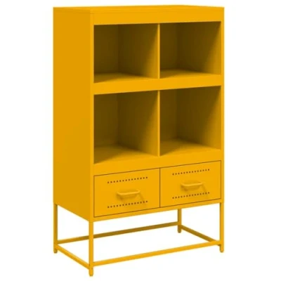 Image of vidaXL Highboard/Sideboard Cabinet Mustard Yellow, Cold Rolled Steel 4 Compartments, 2 Drawers, 68.5x38x111.5 cm for Living Room, Bedroom, Office