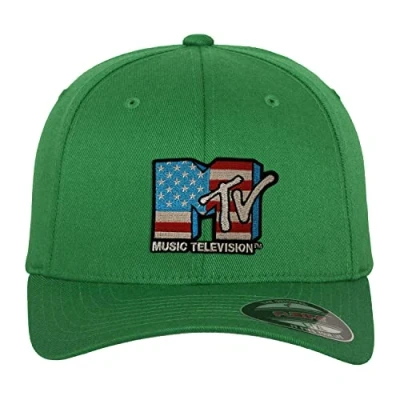 Image of MTV Officially Licensed American Flag Flexfit Cap (Green), Large/X Large