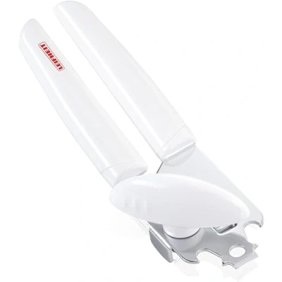 Image of Leifheit Exact Can Opener, White, Strong Stainless Steel Deluxe Tin Hardened Geared Cutting Wheel, Effective