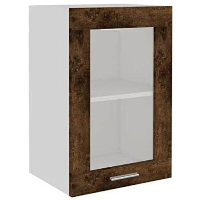 Image of vidaXL Hanging Glass Cabinet with Two Shelves in Smoked Oak Finish 40x31x60 cm Engineered Wood Elegant Storage Solution for Kitchen