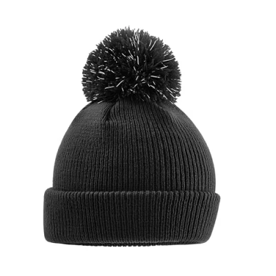 Image of Beechfield Junior Reflective Bobble Beanie Unisex Styling Black