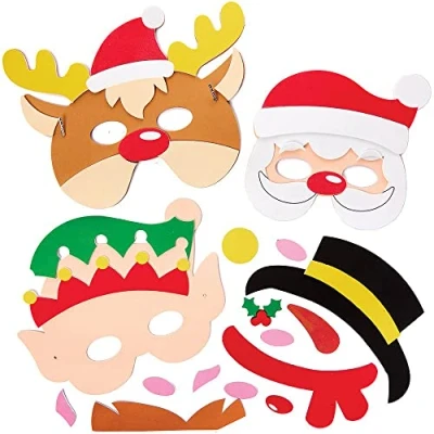 Image of Baker Ross FX385 Christmas Foam Mask Kits Pack of 4, Childrens Face Masks, Stocking Fillers, Craft Activities