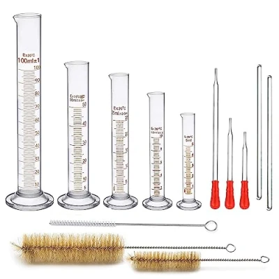 Image of Glass Graduated Cylinder, JESSTOLO 13Pcs Thick Measuring Cylinders with 5 5ml/ 10ml/25ml/50ml/100ml, 3 Dropper, Cleaning Brush and 2 Stirring Rod for Chemical