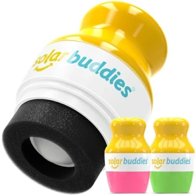 Image of Duo Green Pink Pack Of Solar Buddies Refillable Roll On Sponge Applicator for Kids, Adults, Families, Travel Size Holds 100ml Friendly Sunscreen, Suncream and Lotions