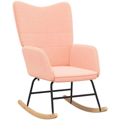 Image of Relaxing Chair Pink Curly Wool like Fabric Vidaxl