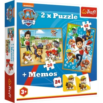 Image of Trefl TR90790 Paw Patrol 2 x Puzzles + Memos for Children from 3 Years Puzzle Box Multi Coloured 0
