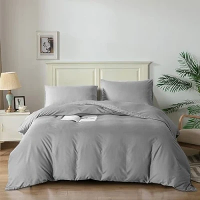 Image of Good Nite Duvet Cover Bedding Quilt Sets with Pillowcases Soft Microfiber Bed Set (Light Gray, King 230x220cm)