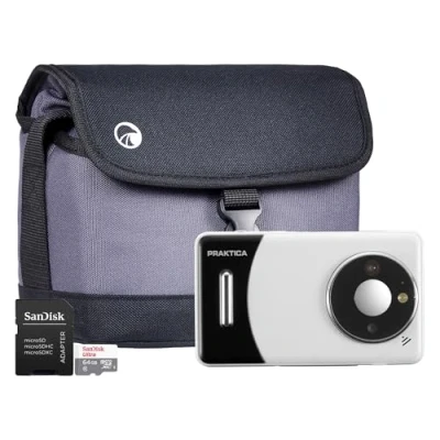 Image of Praktica DZ13 Compact Digital Camera with SanDisk 64GB MicroSD Card &amp; System Bag 13MP Dual CMOS Sensors, Wide Angle Lens 18x Zoom, Full HD Video