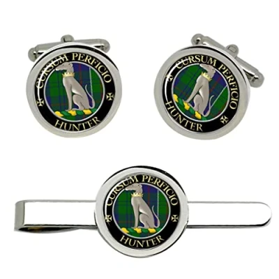 Image of Hunter Scottish Clan Cufflinks and Tie Clip Set