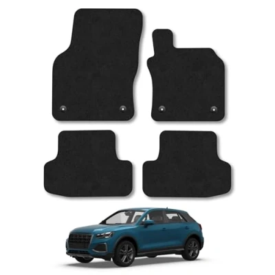 Image of Car Mats Compatible with Audi Q2 (2017+) Tailored Fit Black Carpet Floor Set Accessory Custom 4 Pieces Anti Slip Backing &amp; Binding Trim Edge