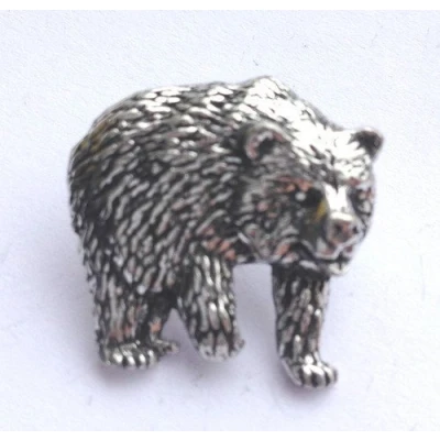 Image of Emblems Gifts Ltd Bear Grizzly Brown Badge Hand Made in UK Pewter