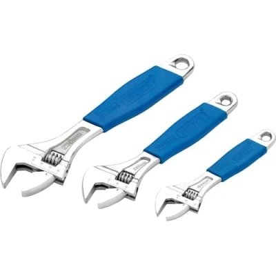 Image of Draper 88598 3 Piece Soft Grip Adjustable Wrench Set , Blue