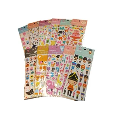 Image of 10x Sheets Colourful Kids Animal, Bows, Cars, etc. 3D Style Decal re usable Stickers for Craft Scrap Books Birthday Cards