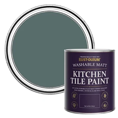 Image of Rust Oleum Green water resistant Kitchen Tile Paint in Matt Finish Deep Sea 750ml