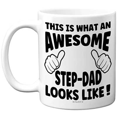 Image of Step Dad Gift Awesome Birthday Mug Present from Son Daughter, Fathers Day Gifts, Christmas Mug, Secret Santa Gift, 11oz Ceramic Dishwasher Safe Coffee Mugs Cup