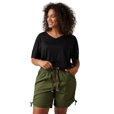 Image of EVANS Green Ruched Poplin Shorts Women&#039;s Plus Size Curve