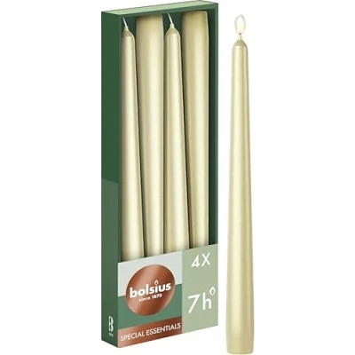 Image of Bolsius Tapered Candles Metallic Silver 4 Pack 24.5 cm Decorative Household Burn Time of 7 Hours Unscented Includes Natural Vegan Wax Without Palm Oil