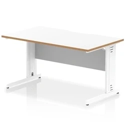 Image of Oslo 1400 x 800mm Scalloped Edge Straight Office Desk White Top Natural Wood Cable Managed Leg