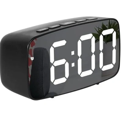 Image of ZZOSRDR LED Digital Mirror Alarm Clock with Temperature &amp; Date Calendar for Bedside, Bedroom, Office, Snooze, Adjustable Brightness, Voice Control Night Mode (Black)