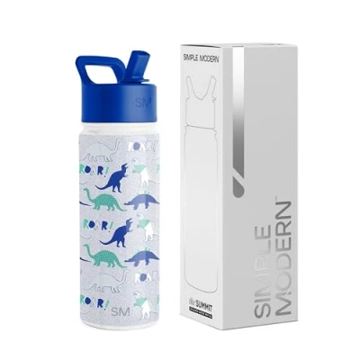 Image of Simple Modern Kids Water Bottle with Straw Insulated Stainless Steel Reusable Tumbler for School, Girls, Boys Summit Collection 530ml Dinosaur Roar