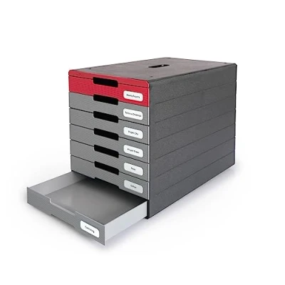 Image of Durable Eco Friendly Drawer Box Idealbox Pro with 7 compartments Includes Draw Labels for Organisation Anthracite or Red