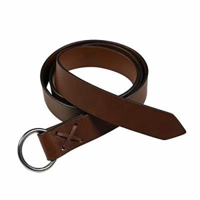 Image of Mythrojan Medieval Genuine Leather Belt Renaissance Rivets Retro Viking O Ring for Festivals, LARP, Renaissance, Ren Faire, Costume Parties Brown, 50 Inches