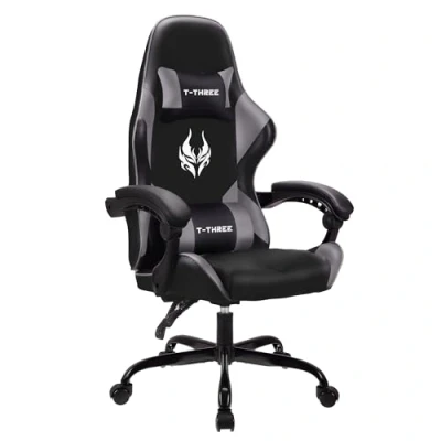 Image of T THREE.High back ergonomic computer chair,gaming chair,office chair,desk chair,swivel chair,racing chair,adjustable lumbar support and headrest,can bear 150kg weight(Gray)