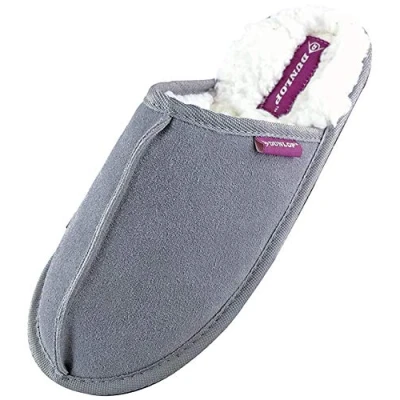 Image of Dunlop Ladies Winter Warm Cute Plush Comfy Mules Suede Slippers (6 UK, 8034 Grey)