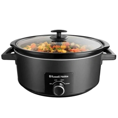 Image of Russell Hobbs Slow Cooker [7L, 320W] (Cooks 8 Portions, Stainless Steel, Removable Ceramic Pot, 3 Temperature settings, Dishwasher Safe, Cool Touch Handles,) Matte Black 27720