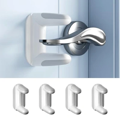 Image of SAFELON 4 PCS Baby Safety Door Lever Locks， Handle Locks for Childproof &amp; Petproof, Invisible Switch to Prevent Children from Opening The Door, No Screws or Drill