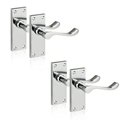 Image of XFORT Chrome Elegance Range Polished Victorian Scroll Lever Latch Handles, Backplate Door Contemporary Design for Internal Wooden Doors (2 Pairs)
