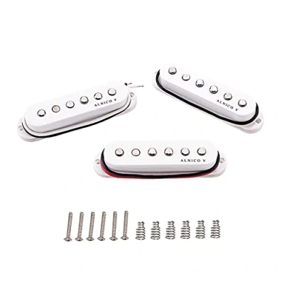 Image of Alnicov 3PCS Guitar Single Coil Pickups,Neck Middle Bridge SSS Pickups Set for Strat ST Style Accessory(White)