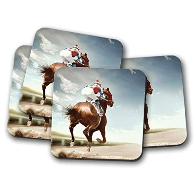 Image of 4 Set Horse Racing Coaster Equestrian Horses Jockey Sports #13263