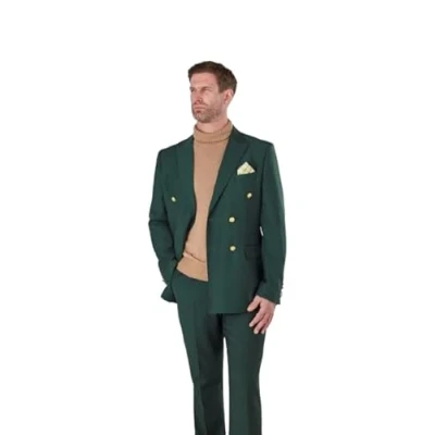 Image of Xposed Men&#039;s Classic Slim Fit Double Breasted Blazer Gold Buttons Vintage Jacket [BLZ PJ482494 GREEN 46]
