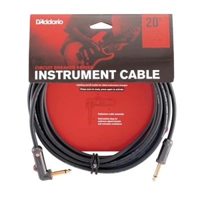 Image of D&#039;Addario Guitar Cable Lead Circuit Breaker Latching Cut Off Switch to Mute When Changing Instrument 20 Feet/7.62 Meters Straight Ends/Right Angle 1 Pack