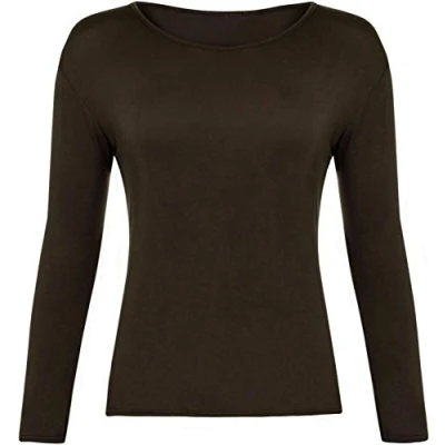 Image of Hiffy Kids Unisex Plain Basic Top Long Sleeve Girls Boys Uniform T Shirt Tops (Brown, 9 10 Years)
