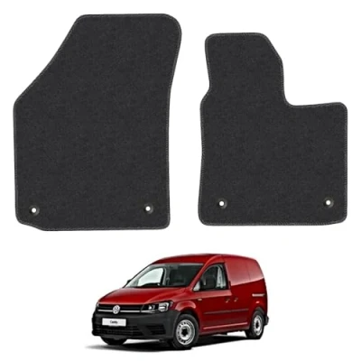 Image of Carpet Floor Mats for the VW Caddy (2015 2021) Custom Van Accessory Tailored fit, Granulated Anti Slip Layer &amp; Black Binding