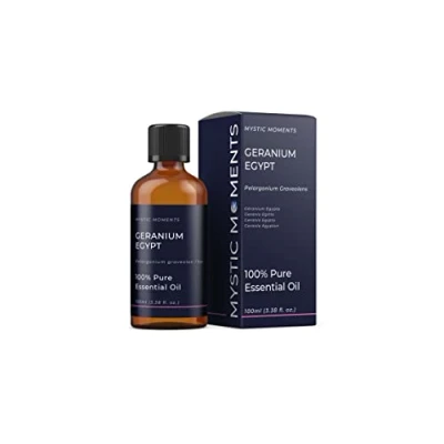 Image of Mystic Moments Geranium Egypt Essential Oil 100ml Pure &amp; Natural for Diffusers, Aromatherapy Massage Blends Vegan GMO Free