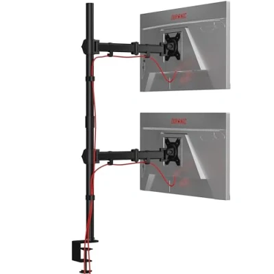 Image of Duronic Dual Monitor Arms DMT252VX2 Height Adjustable PC Stand with 100cm Pole C Clamp Risers for 13 27 Screens Desk Mounts 8kg Capacity and VESA 75/100 Home Office Work