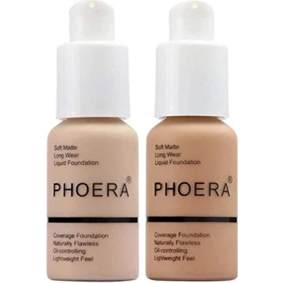 Image of ABRUS 2 Pcs PHOERA Foundation,Full Coverage Foundation, Concealer Foundation Full Flawless Cream Smooth Long Lasting New 30ml 24HR Matte Oil Control (Nude &amp; Buff Beige)