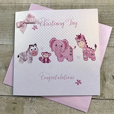 Image of WHITE COTTON CARDS Pink Toys Day Handmade Christening Card, White, BD72