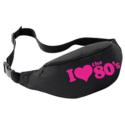 Image of I Love the 80&#039;s Bum Bag (Black with Pink Print)