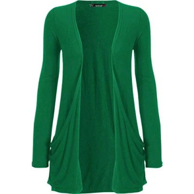 Image of WearAll Ladies Long Sleeve Pocket Cardigan Womens Top Jade Green 20 22