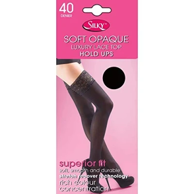 Image of Silky Womens/Ladies Opaque 40 Denier Lace Top Hold Ups (1 Pair) (Medium (36 42)) (Black)