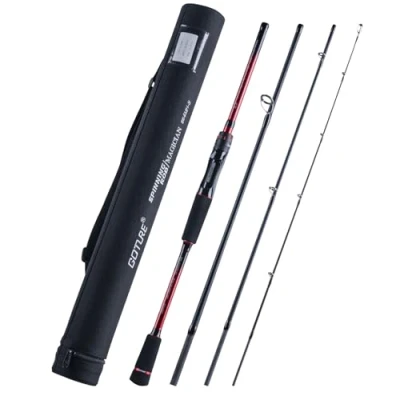 Image of GOTURE Travel Fishing Rods 24T, 4 Piece Rod, Surf Casting/Spinning Rod,Ultralight Baitcasting Rod 6&#039;6&#039;&#039; MH C for Saltwater Trout, Bass, Walleye, Black and Red