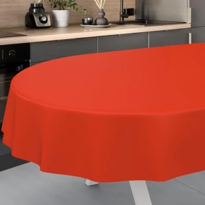 Image of ANRO Oilcloth Tablecloth, Washable, Oilcloth, Garden Outdoor, Indoor, Oval, 160 x 140 cm, Cut Edge, Red