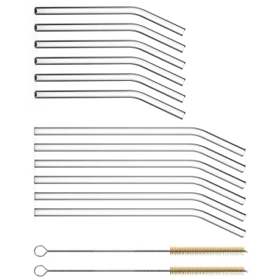 Image of Glass Straws Short Long Pack of 12 Reusable Dishwasher Safe 15 cm 20 Curved Transparent